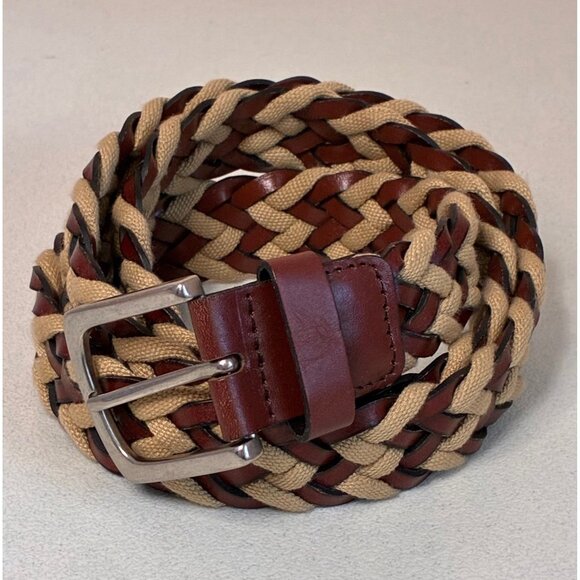 No Brand Other - Unisex Braided Belt 38 Inches Brown Leather With Fabric Silvertone Buckle Casual